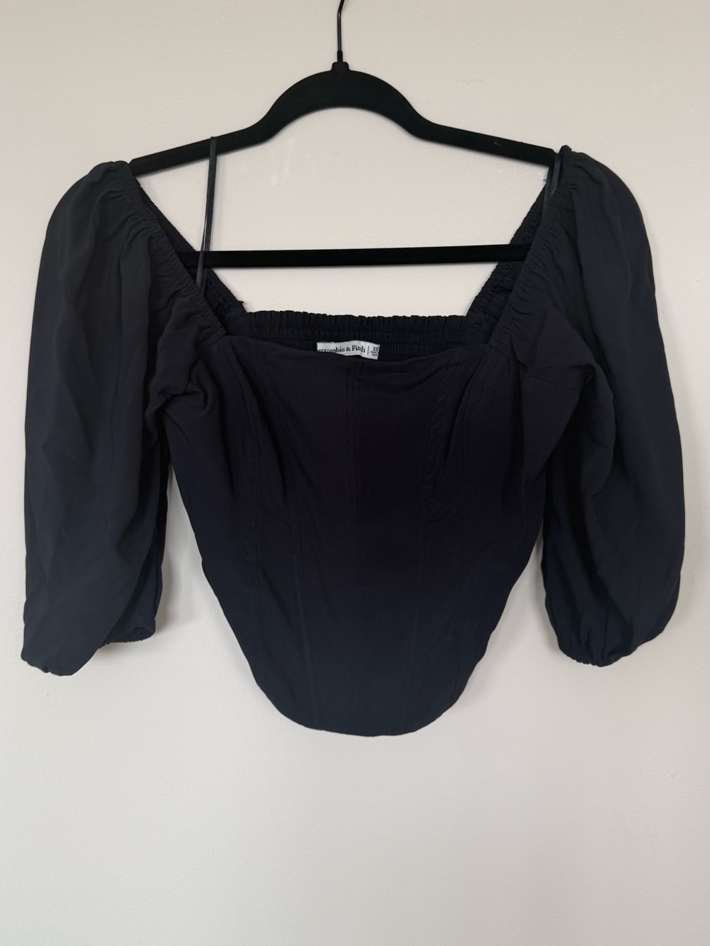Abercrombie & Fitch Black Puff Sleeve Square Neck Top Corset Bodice Shirt NWT XS